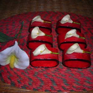 6 Lily napkin rings, papier mache,Guatemala